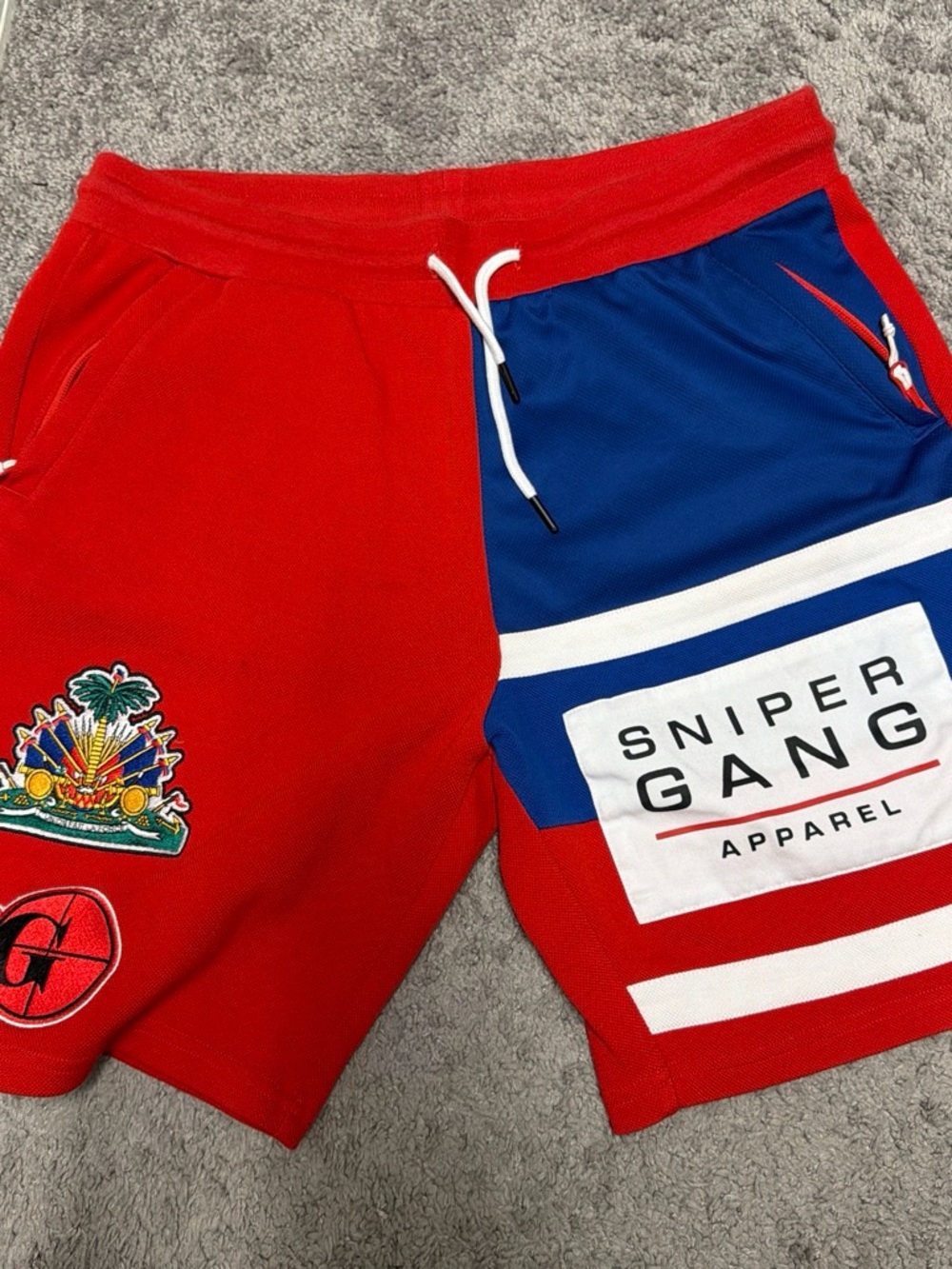 Sniper Gang Red & Blue Athletic Shorts with Drawstring Waist